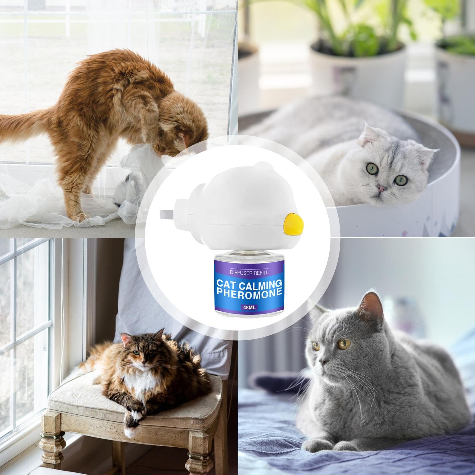 Cat Calming Diffuser - Cat Pheromone Diffuser, Natural Feline Calm Pheromones | Long Lasting Reduces Stress and anxietyy Cat Plug in Calm Diffuser, Anti anxietyy Cat Sedative Diffuser for Serenity