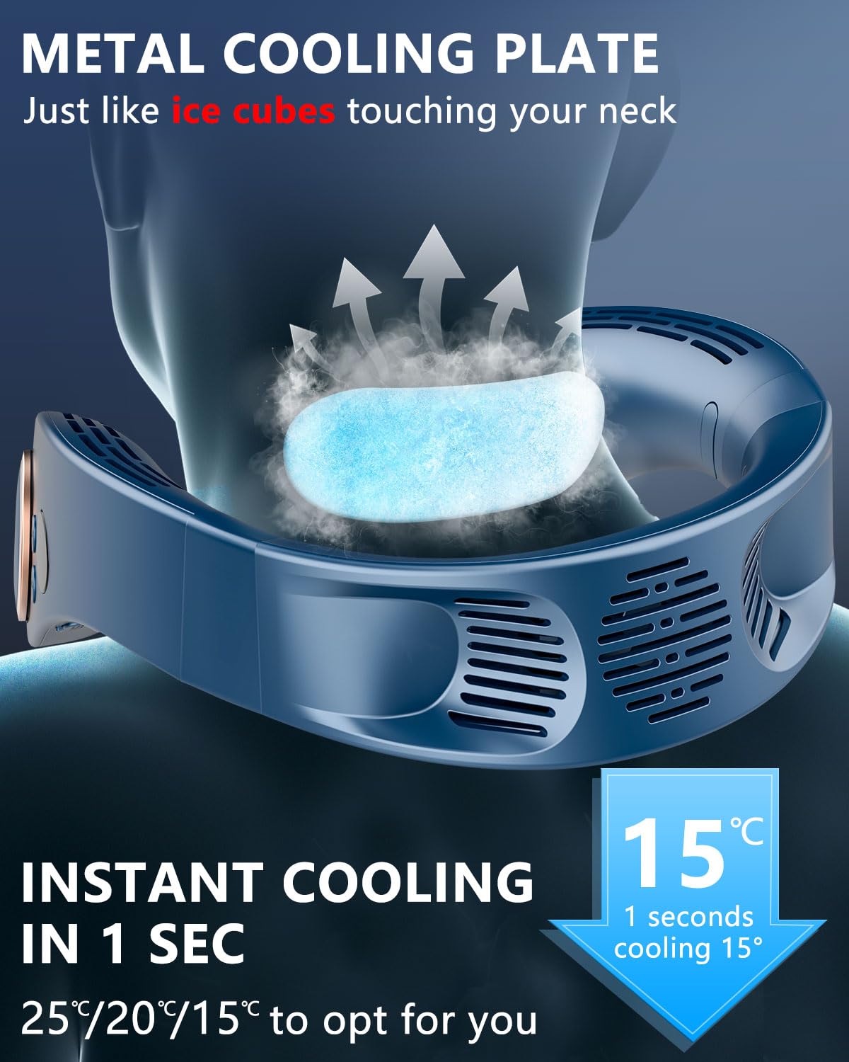 Neck Air Conditioner,Neck Fan Rechargeable Battery Operated Metal Cooling Plate AC Cooler,Personal Portable Neck Fans that Blow Cold Air,Usb Bladeless Quiet Head Wearable Hangs Around Neck Device Blue