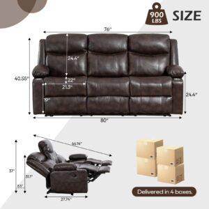 B BAIJIAWEI Reclining Sofa - 3 Seater Manual Recliner with Massage and Heat, Cup Holders, Loveseat Recliner Couch for Living Room(Brown)