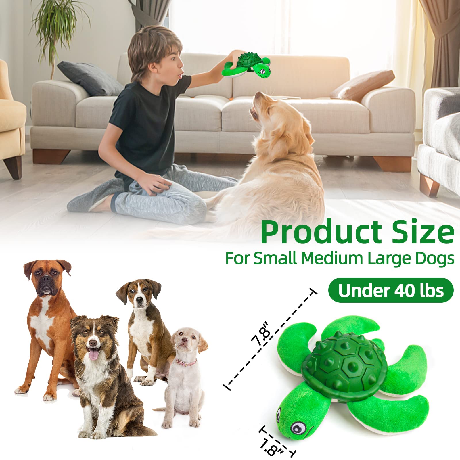 Durable Sea Turtle Squeaky Dog Toy – Bite-Resistant Plush & Rubber Chew Toy for Small, Medium, Large Dogs | Tough, Interactive Toy for Aggressive Chewers & Puppy Teething