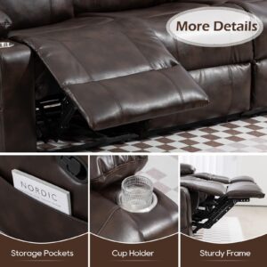 B BAIJIAWEI Reclining Sofa - 3 Seater Manual Recliner with Massage and Heat, Cup Holders, Loveseat Recliner Couch for Living Room(Brown)