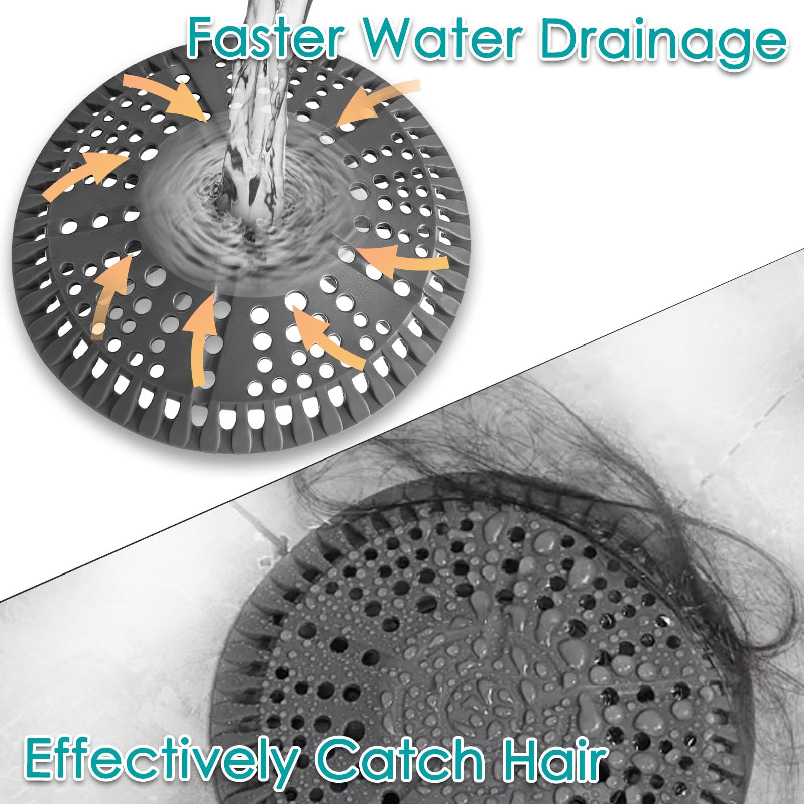 AWzzz Shower Hair Drain Catcher, 2 Pack 5.5in Shower Hair Catcher Large Premium Silicone Drain Protector Strainer, Shower Drain Cover for Shower Room, Floor Drain, Bathroom Sink, Dark Grey