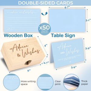 Stofinity Advice and Wishes Cards Box - 50 Pcs Blue Wedding Advice Cards for Bridal Shower, Baby Shower Advice Cards, Double Sided Advice and Well Wishes Box for Graduation, Christmas, Birthday Party