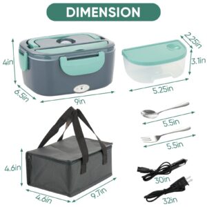 80W Faster Heated Lunch Box for Adults, Electric Lunch Box for Car/Truck/Office, with Dual 1.5L 304 Stainless Steel Food Containers, 0.45L PP Fruit/Snack Container, Fork & Spoon, Insulated Carry Bag