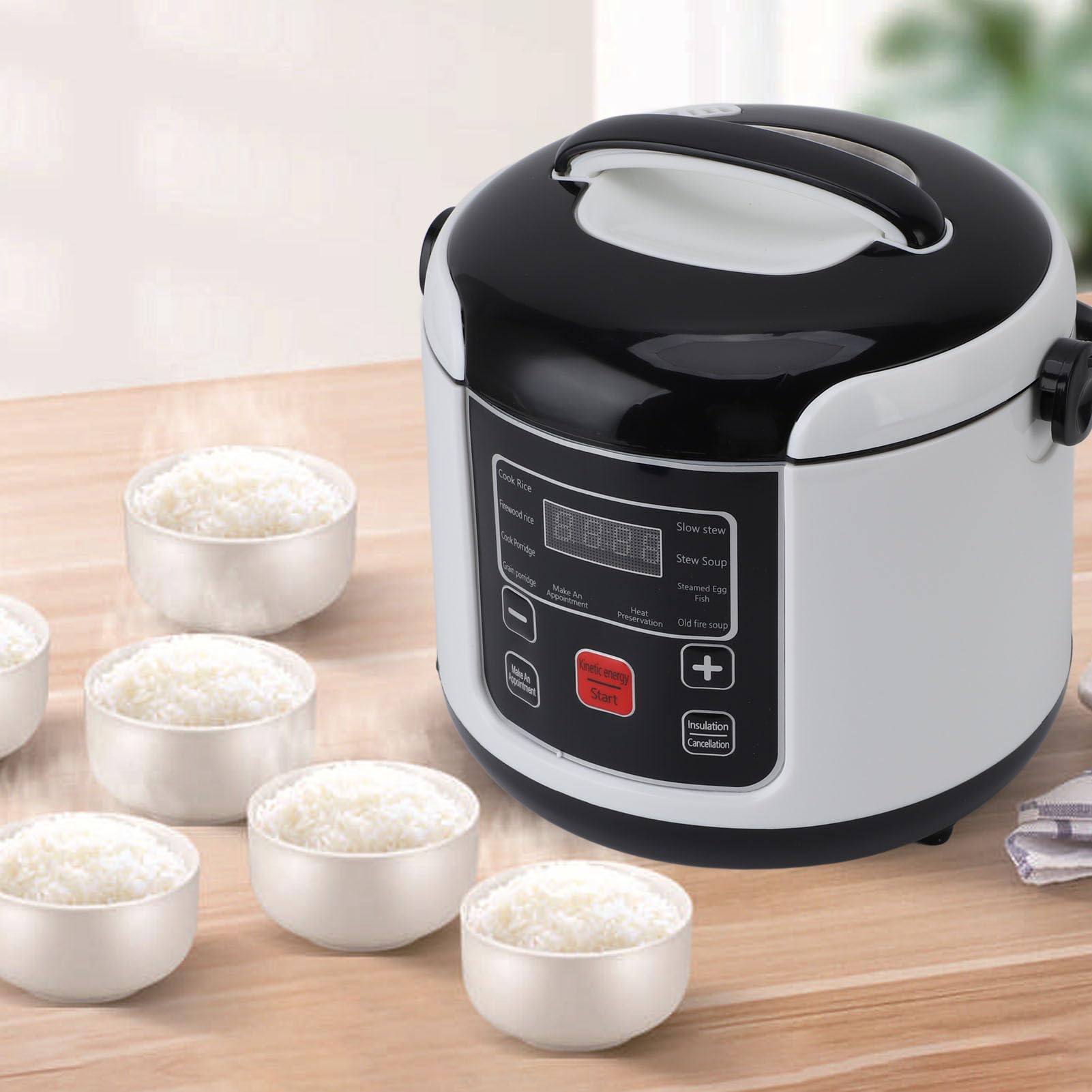 Mini Rice Cooker, 2L Portable Stick Proof Multifunctional Travel Rice Cooker with Inner Pot Steam Basket, 24H Reservation, Cooking Heating and Keeping Warm for Cars,