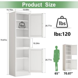 Ckzbx Kitchen Cabinet with 2 Doors, 6-Tier Tall Metal Pantry Cabinet,70.87" H Storage Cabinet,3 Adjustable Shelves for Home Office, Living Room, Dinning Room (White)