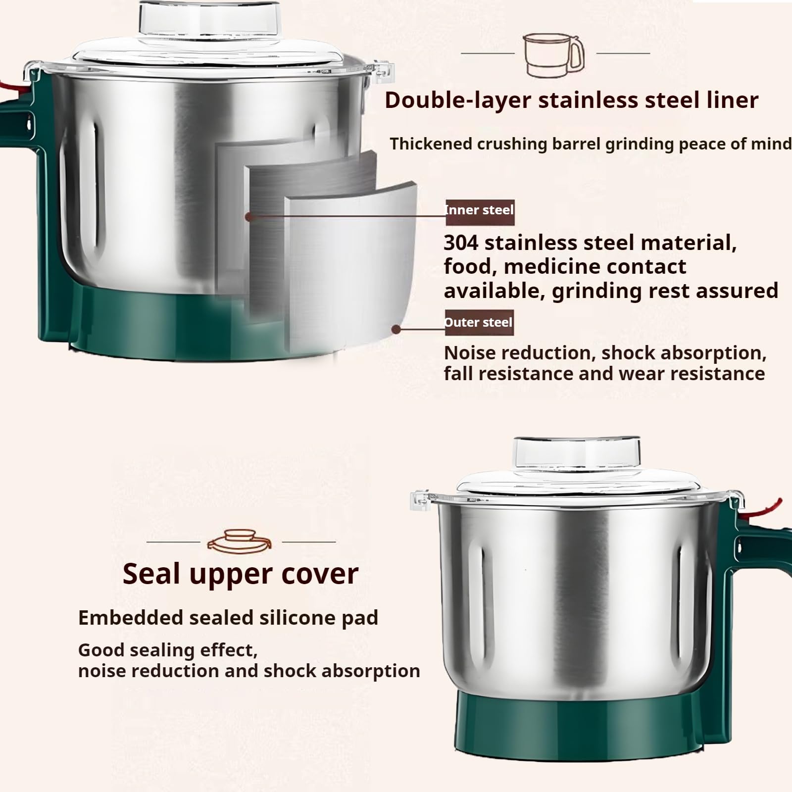 Electric Grain Grinder 600g, Electric Bean Grinder, and Spice Grinder, Split Design Grinder, 500W Removable Blade Grinder Applicable to Coffee Beans,Herbs,Nuts,Spices,Grain Mill, Wet and Dry Grinder