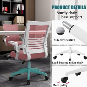 HDHNBA Computer Chair Mesh Ergonomic Office Chair Home Office Lumbar Support Padded Flip-up Armrest Swivel Desk Chair Pink Work Chair