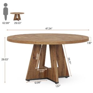 Tribesigns Farmhouse Dining Table, 47 Inch Round Dinner Table for 4, Rustic Round Dining Room Table for Home Dining Room Living Room (Wood)