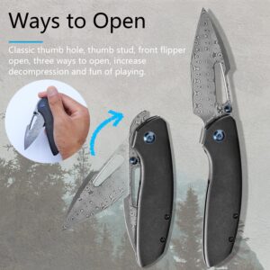 KANSEPT Link Pocket Folding Knives for Men EDC Camping Hiking Folding Knife for Men Women 3'' Damascus Blade Material Pocke Knife with Blackwash Titanium Handle Everyday Carry K1068A4