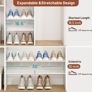 KIMBORA Expandable Shoe Rack for Closet Mounted Shoe Storage Organizer Shelves, 2 Packs Metal Adjustable Shoe Shelf Organizer for Bedroom, Cabinet, White