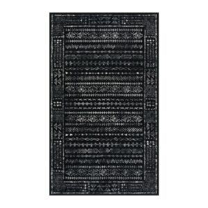 Zealude Boho Washable 3x5 Area Rugs for Kitchen Floor, Black and White Rug Modern Indoor Mats for Entryway Non Slip, Moroccan Geometric Carpet for Entrance Bathroom Living Laundry Room (3 x 5,Black)