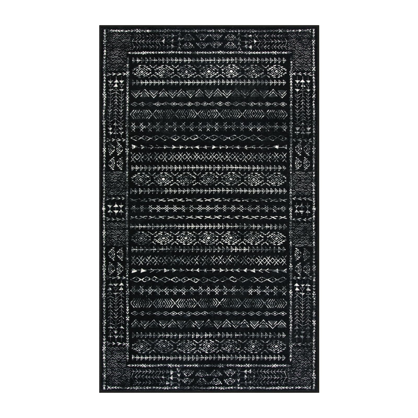 Zealude Boho Washable 3x5 Area Rugs for Kitchen Floor, Black and White Rug Modern Indoor Mats for Entryway Non Slip, Moroccan Geometric Carpet for Entrance Bathroom Living Laundry Room (3 x 5,Black)