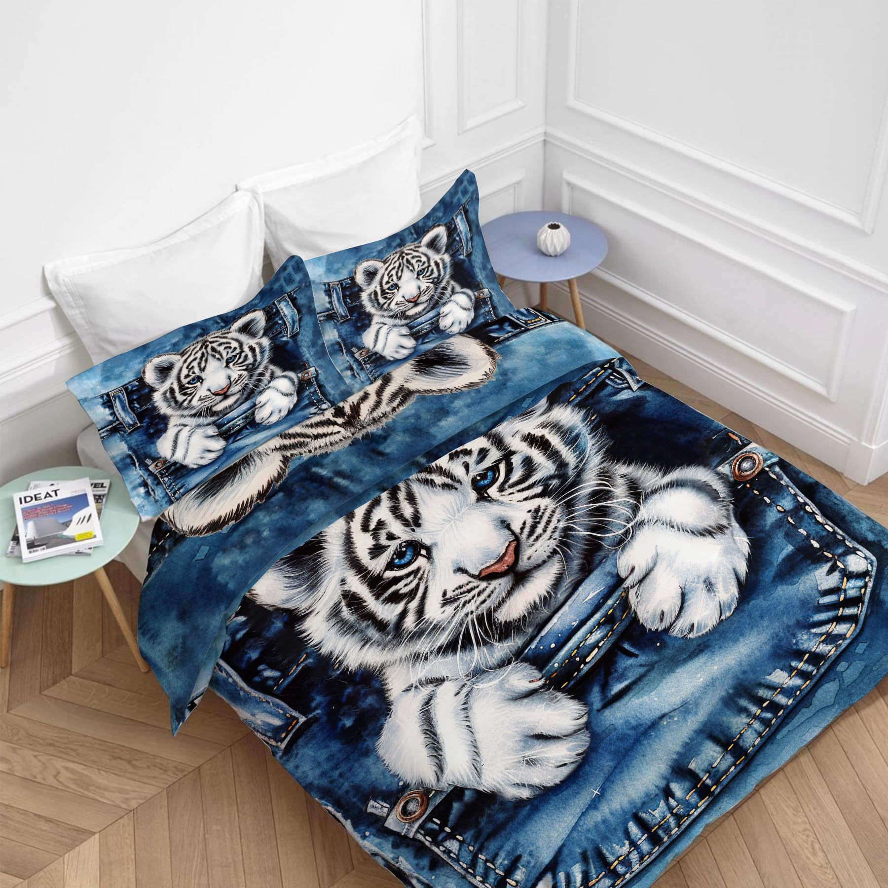 Uphomart Tiger Bedding Set 3 Pieces Full Twin King Queen Size Tiger Duvet Cover Set Comforter Cover Sets with 2 Pillowcases for Boys Girls Teens Men Women Queen