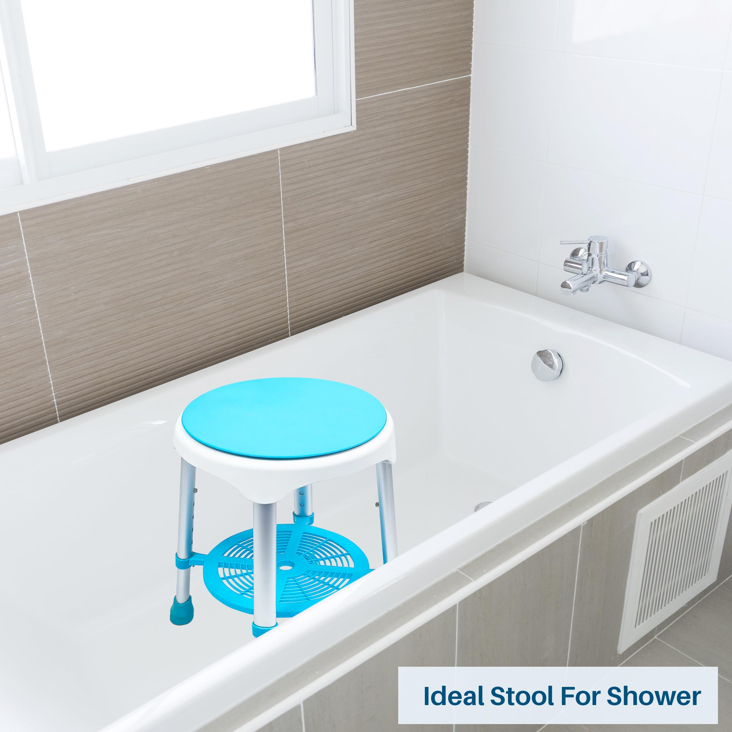 UNLICON-360° Rotating Shower Chair, Adjustable Swivel Shower Stool Tub Chair and Bathtub Seat Bench with Anti-Slip Rubber Tips and Storage for Safety and Stability