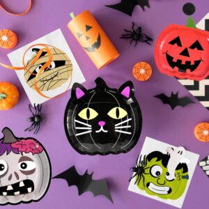 SJJPDYY Halloween Plates and Napkins Tableware Halloween Party Decorations Tableware Disposable Pumpkin Monster Vampire Bat Themed Paper Plates Napkins Party Supplies