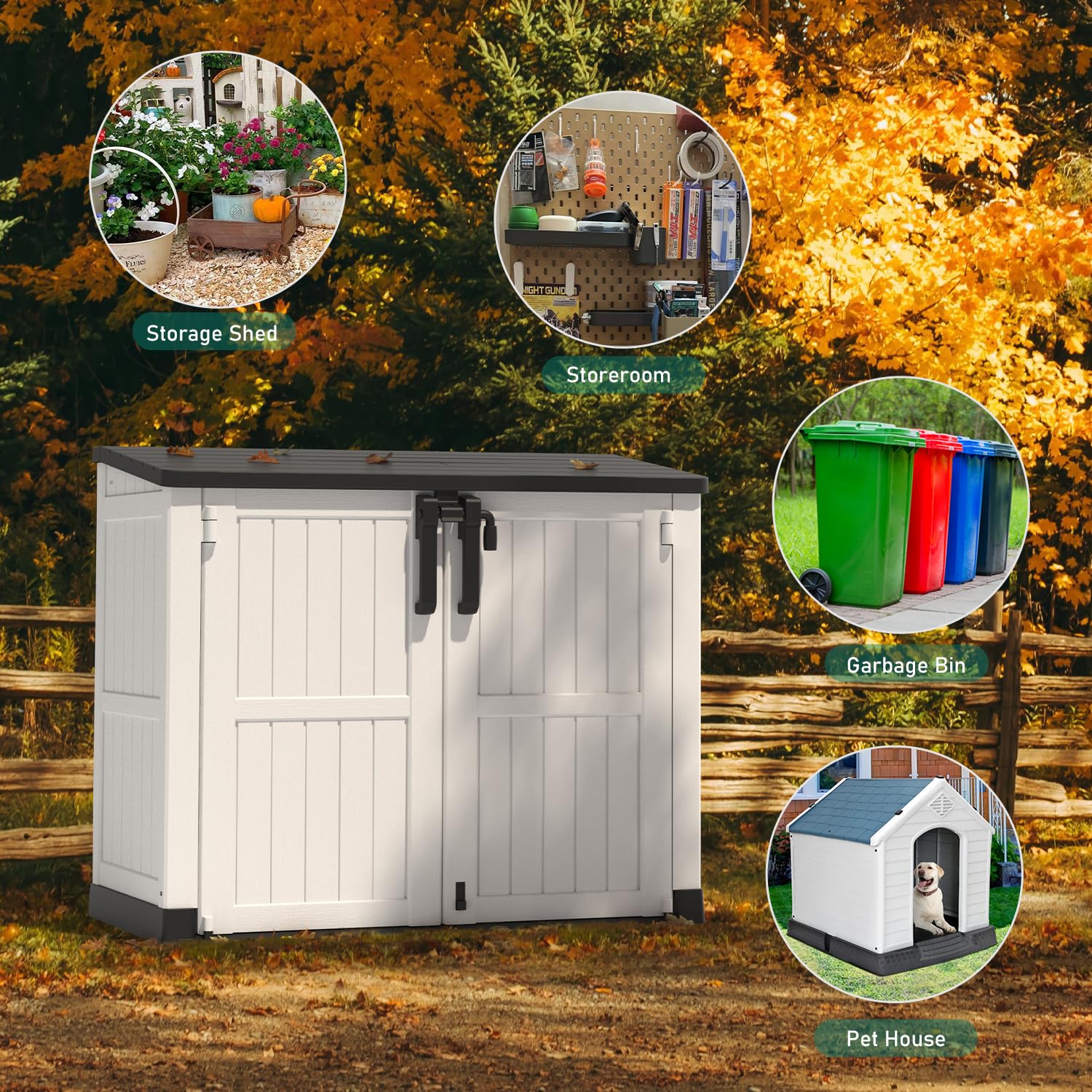 LHBGO Outdoor Resin Storage Shed 36 Cu. Ft. Generator Horizontal Storage Large Capacity Weather Resistant Storage Box, Lockable Resin Waterproof Shed for Garbage Cans, Garden Tools