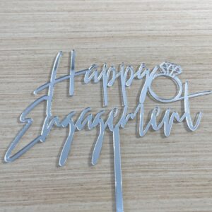 NSHYXXSPY Happy Engagement Cake Topper, Mirror Silver Just Engaged Cake Topper, Bridal Engagement, We're Engaged Wedding Decoration for Wedding Party Cake Decorations Supplies