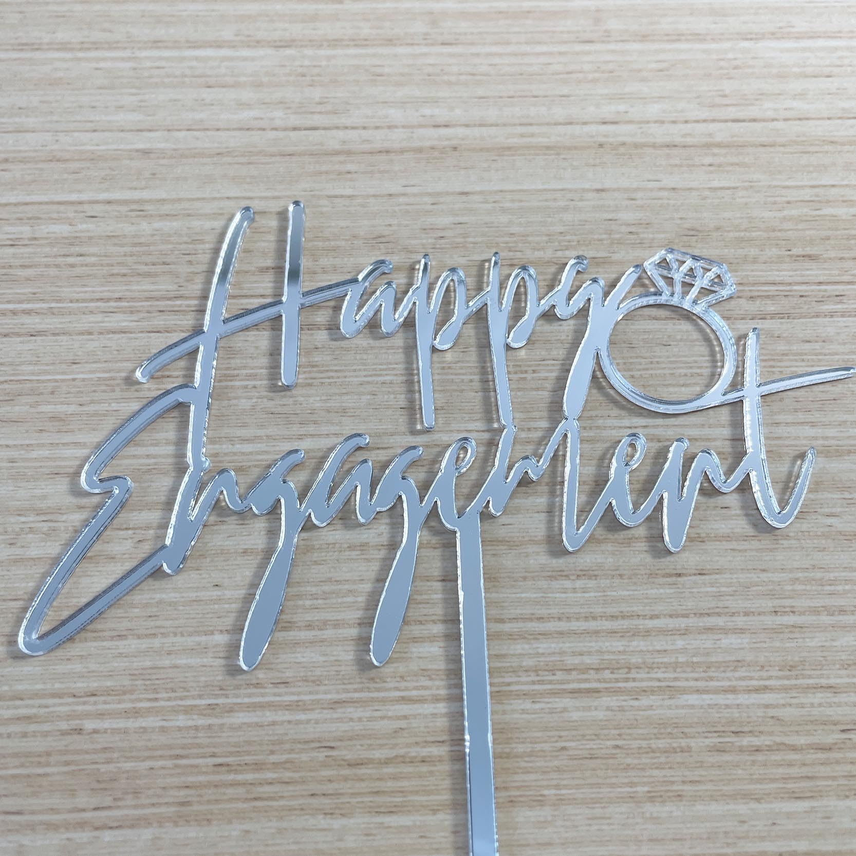 NSHYXXSPY Happy Engagement Cake Topper, Mirror Silver Just Engaged Cake Topper, Bridal Engagement, We're Engaged Wedding Decoration for Wedding Party Cake Decorations Supplies