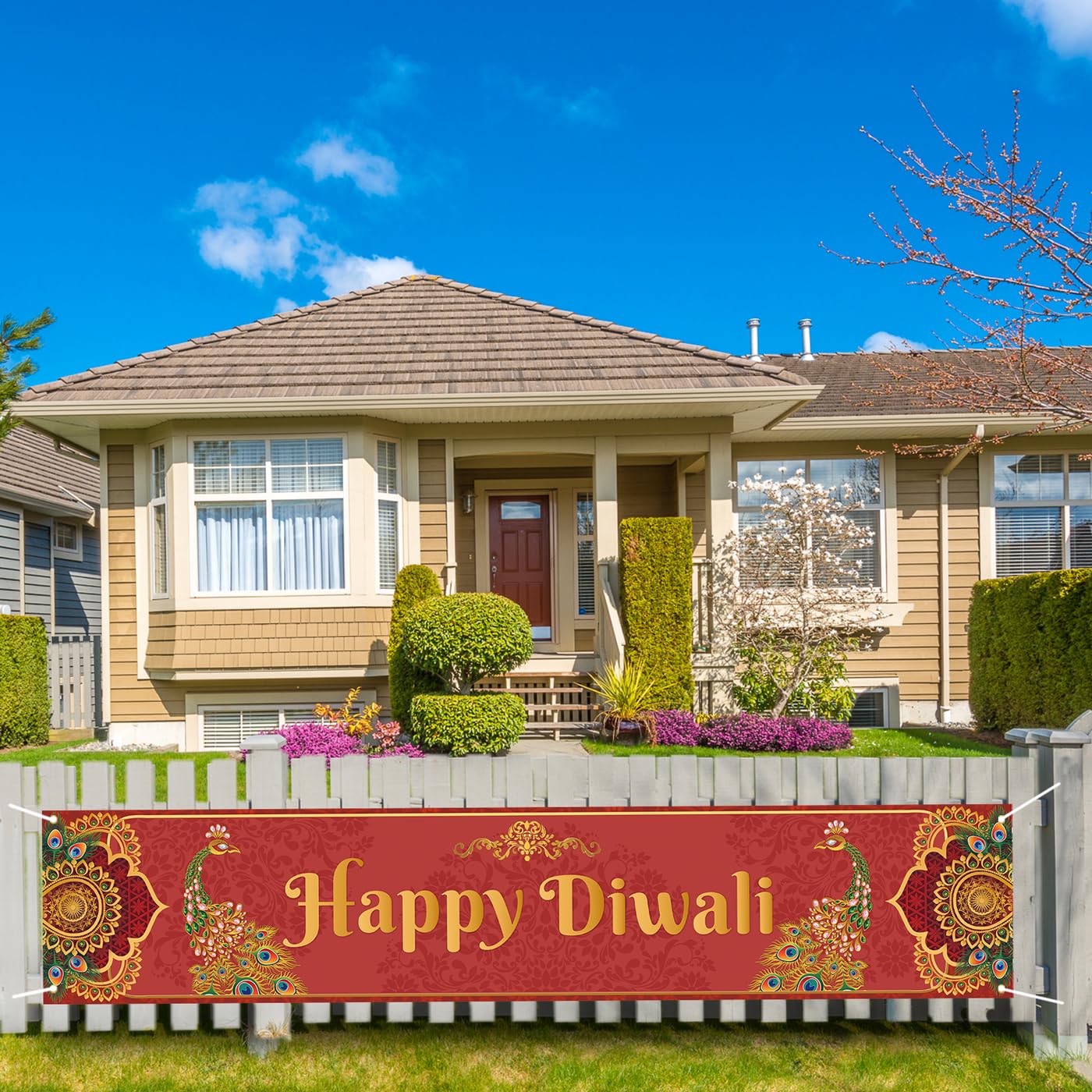 Diwali Peacock Decorations Outdoor Happy Diwali Banner for Fence Deepawali Indian Festival of Lights Decorations and Supplies for Home