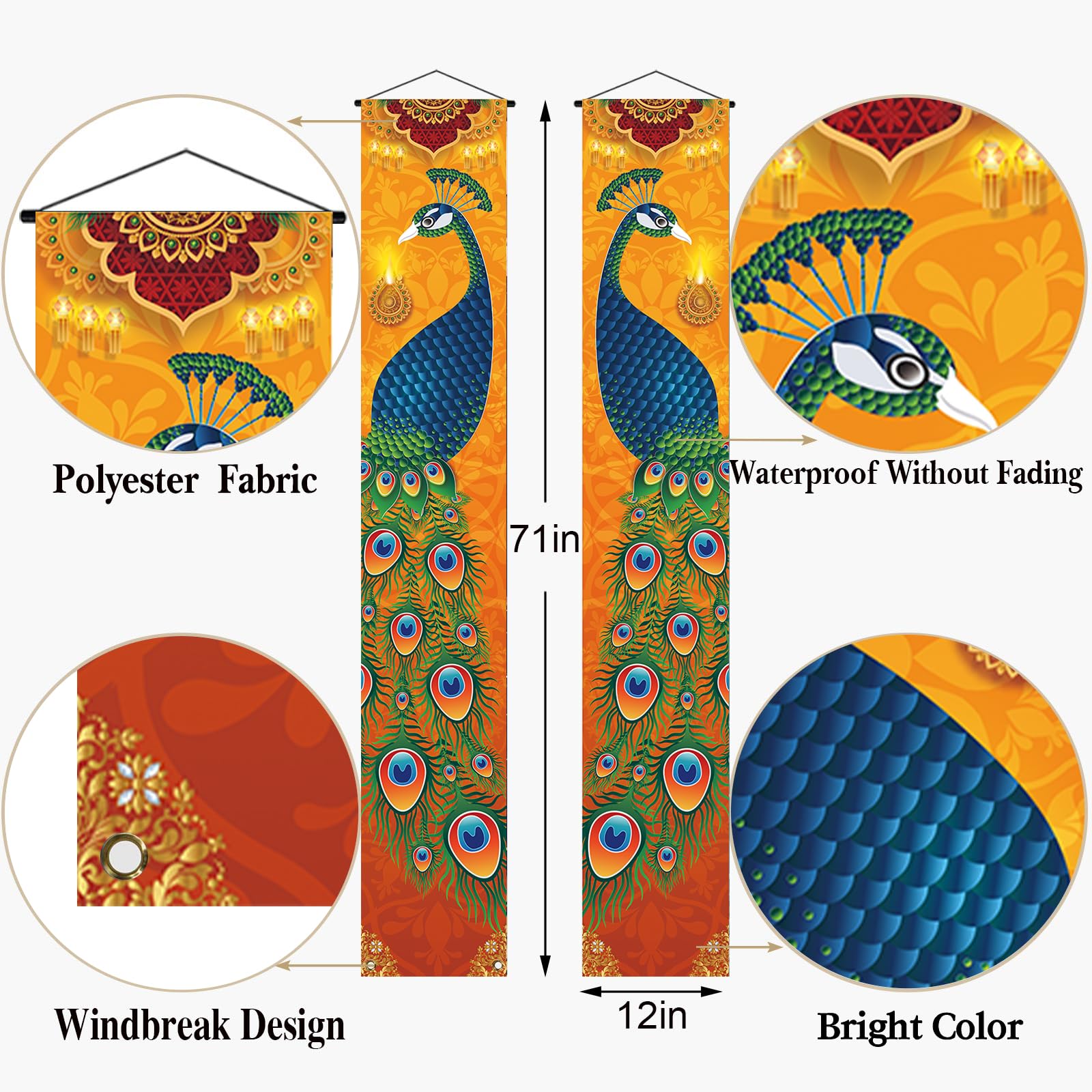 Diwali Peacock Decorations Outdoor Happy Diwali Porch Sign Banner Deepawali Indian Festival of Lights Decorations and Supplies for Home