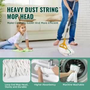 20oz Commercial Cleaning Mop Head Replacements- 3 Pack Heavy Duty Industrial Cotton Looped End String Cleaning Mop Head Refills,Used for Home,Garage,Office and Kitchen,White Mop Refills