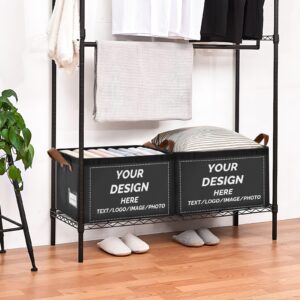 Custom Storage Bins Your Own Design Custom Foldable Containers Metal Frames Fabric Storage Baskets 2 Handles Print On Demand(1pack,black)