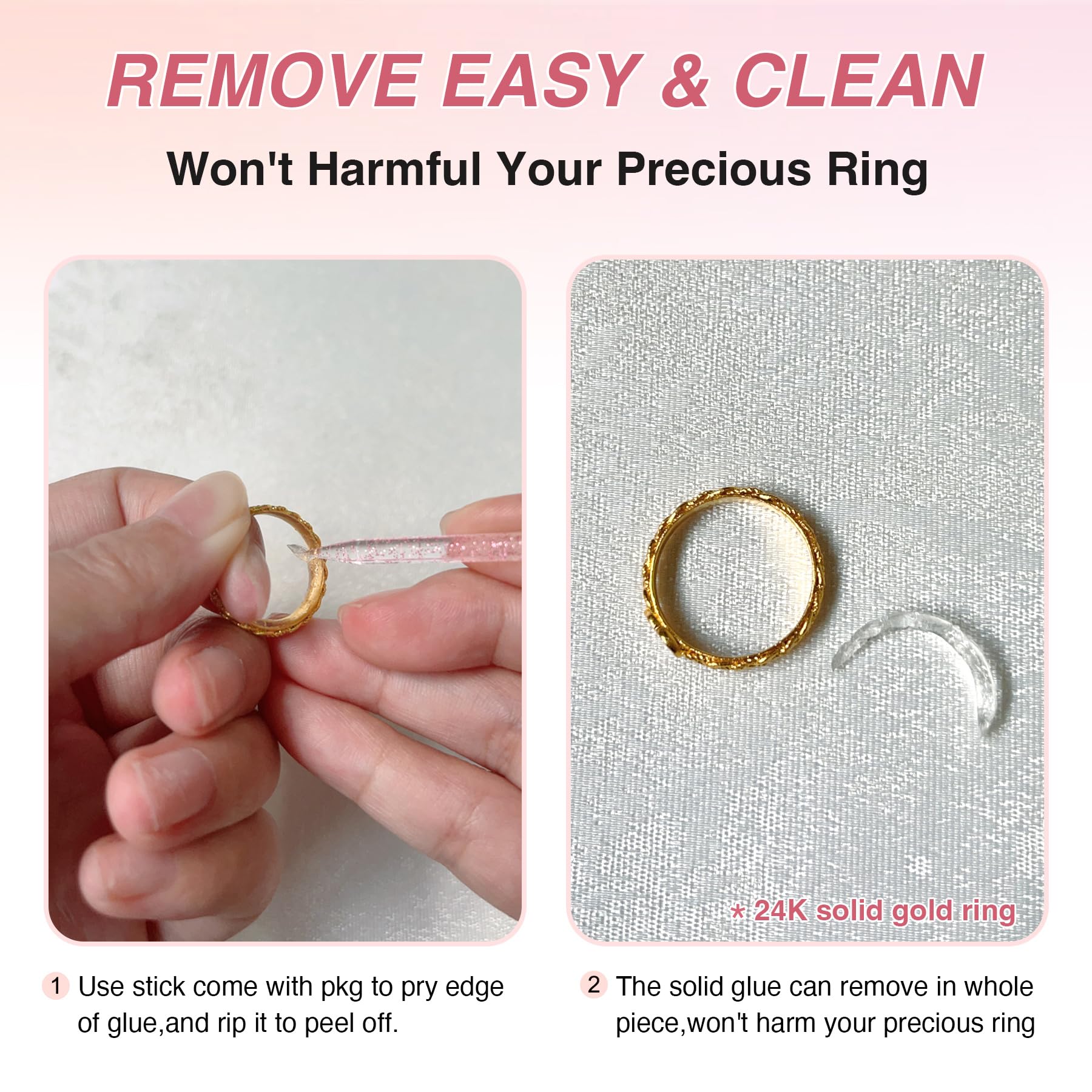 Invisible Ring Size Adjuster, Ring Resizer for Loose Ring, Ring Guards for Woman and Man Ring, Ring Adjuster Adhesive UV Light Easy to Use, Fit for Thin, Wide Rings, Unusual Rings