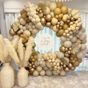 White Sand Balloons Set, 60 Pcs 12 Inch Double Stuffed Beige Boho Balloons with Metallic Chrome Champagne Nude Neutral Cream Balloon for Wedding Bridal Baby Shower Birthday Party Decorations