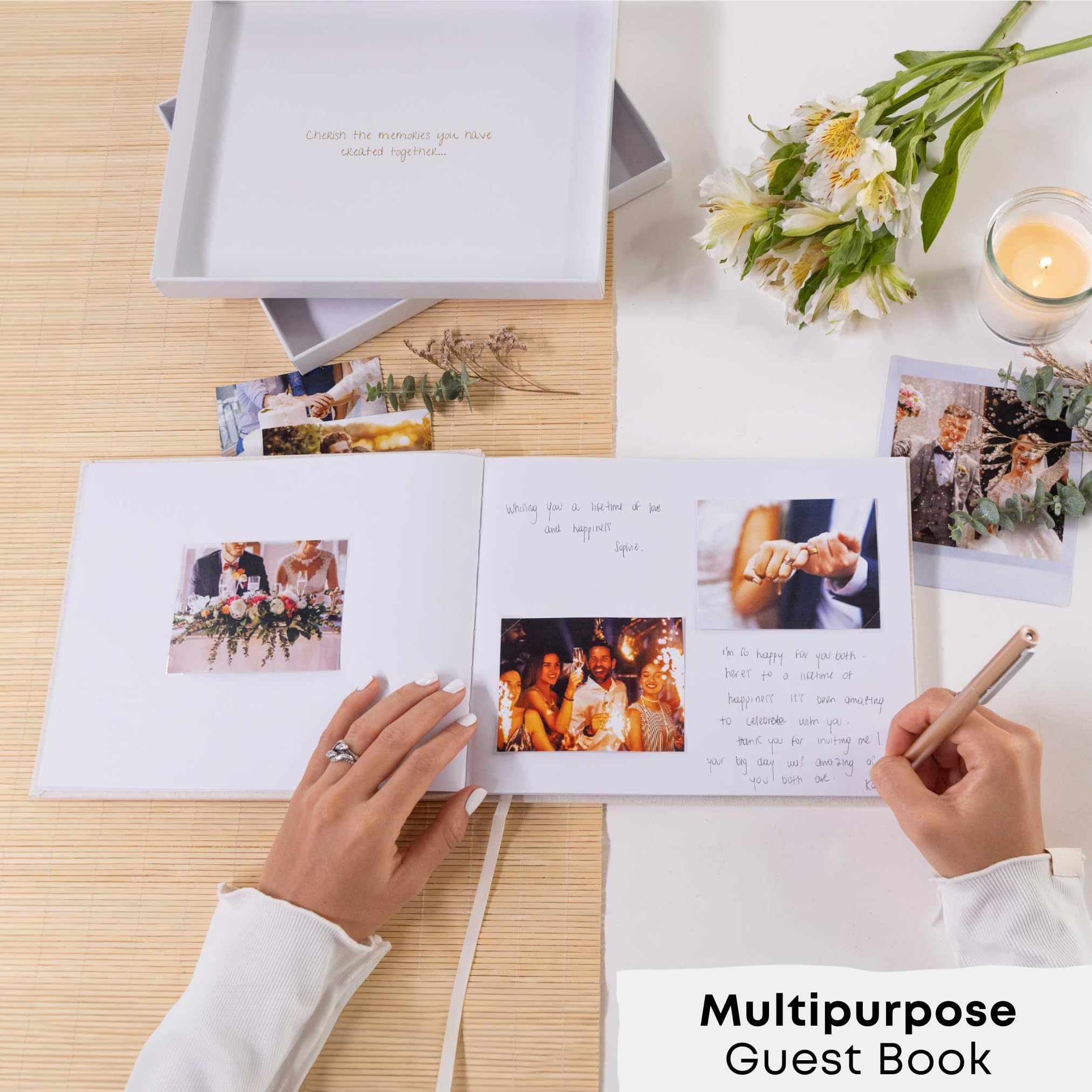 Premium Wedding Guest Book - Baby Shower Guest Book - Includes Blank Guest Book w/Keepsake Box w/100 Pages & 240 Clear Photo Corner Stickers - Polaroid Guest Book, Graduation & Special Events