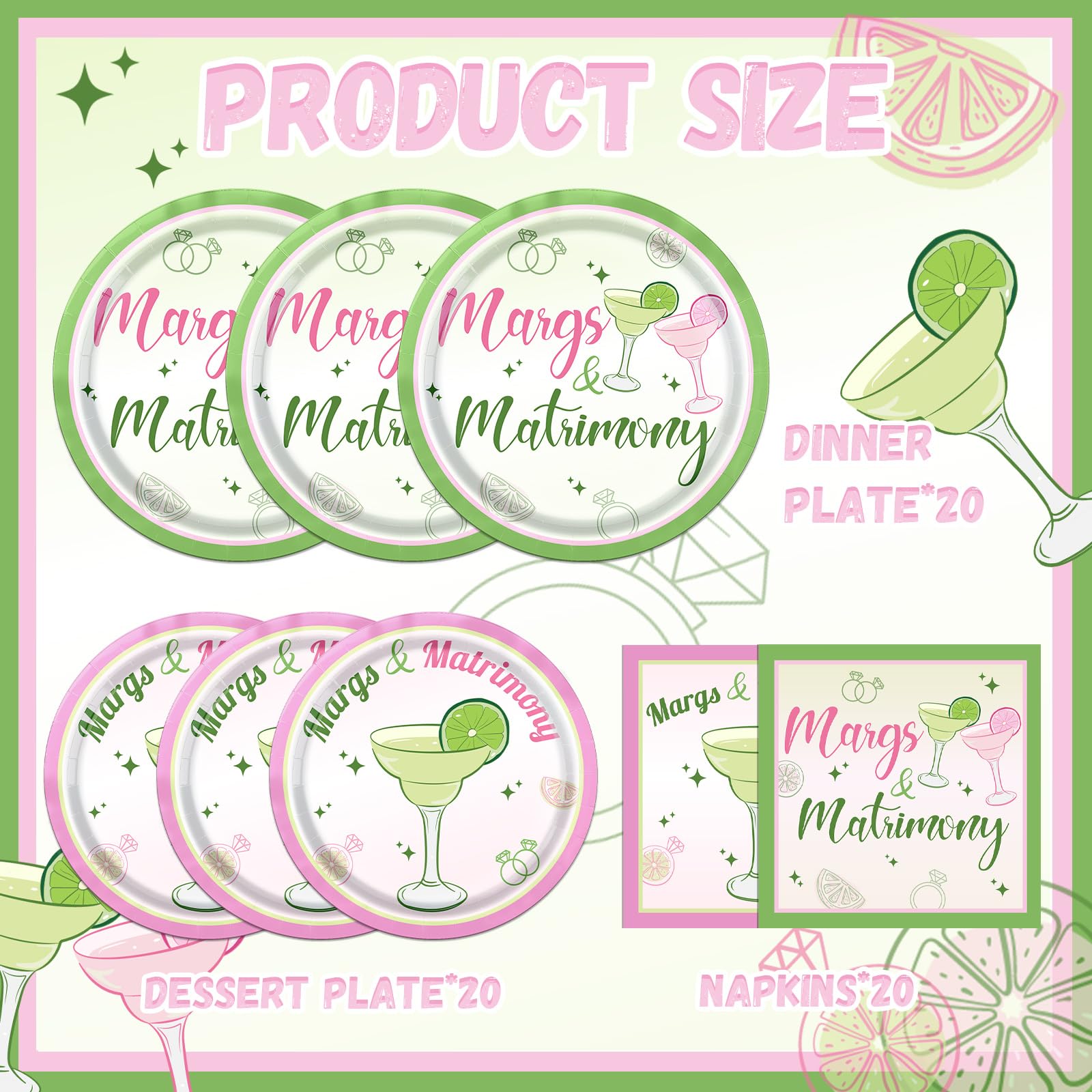 Margs and Matrimony Bachelorette Tableware, 60Pcs Margs and Matrimony Decor includes Margarita Plates and Margaritas And Matrimony Bachelorette Napkins, Mexican Fiesta Wedding Bridal Shower