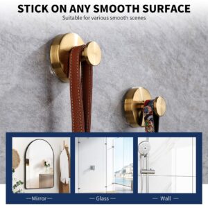 Neknock Suction Cup Hooks for Shower, Towel Hooks for Bathroom Kitchen Glass Mirror Tile, Stainless Steel Suction Hooks for Hanging Towel Coat Loofah Robe up to 15 lbs, 2 Pack (Gold)