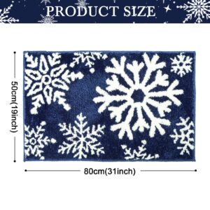 Lindameler Christmas Bathroom Rugs Winter Red Snowflake Christmas Bath Mat for Bathroom Extra Soft Absorbent Washable Non Slip Shower Mat Cute Lovely Christmas Holiday Rugs 20''x32'' (Blue,20''x32'')