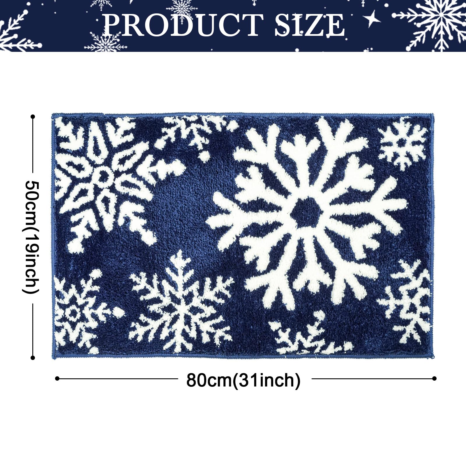 Lindameler Christmas Bathroom Rugs Winter Red Snowflake Christmas Bath Mat for Bathroom Extra Soft Absorbent Washable Non Slip Shower Mat Cute Lovely Christmas Holiday Rugs 20''x32'' (Blue,20''x32'')