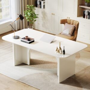 Tribesigns 62.99" Large Desk, Modern Home Office Computer Desk for 1-2 Person, Minimalist Double PC Writing Table Study Desk Executive Desk with Arch Design Legs, Cream White