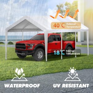 10x20FT Carport Canopy Replacement Cover Heavy Duty Waterproof & UV Protected, All Weather Car Shade Canopy with Ball Bungees (White, 10'x20')