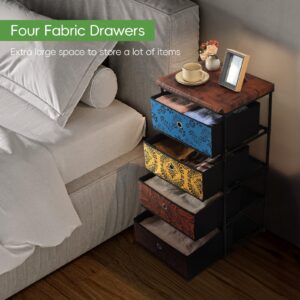 Dresser for Bedroom, 4 Tier Fabric Dresser Tower for Clothes, Drawers Storage with Four Drawers Nightstand with Drawers Retro Cloth Dressers for Bedroom, 16.5 * 12.9 * 33.0in