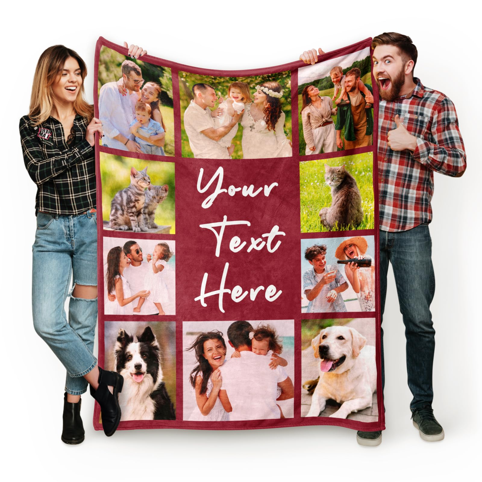 Custom Blanket with Pictures and Text Personalized 10 Photos Blankets for Dad Mom Kids Boyfriend Girlfriend Room Decor Unique Gifts for Anniversary Birthday Wedding Baby Shower