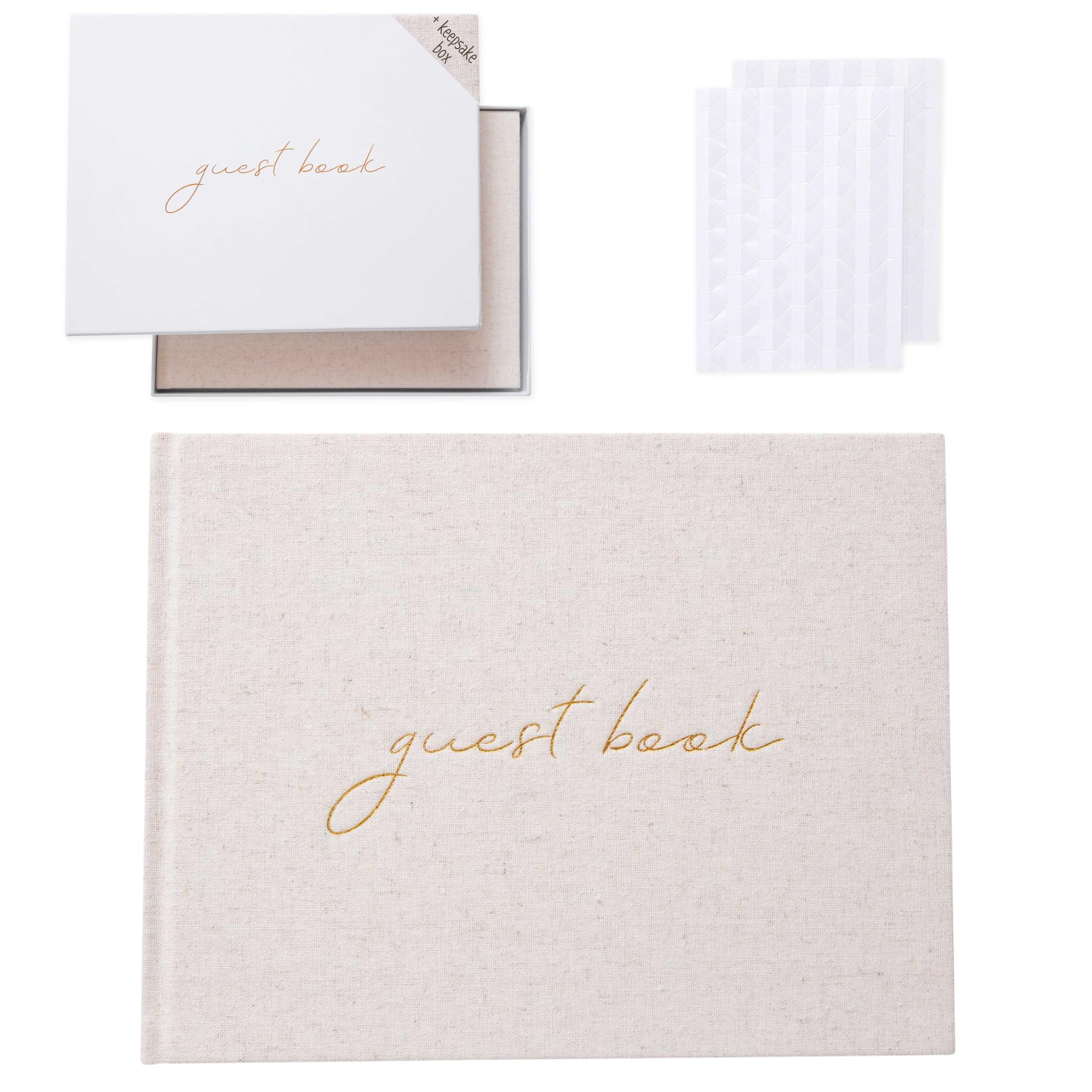 Premium Wedding Guest Book - Baby Shower Guest Book - Includes Blank Guest Book w/Keepsake Box w/100 Pages & 240 Clear Photo Corner Stickers - Polaroid Guest Book, Graduation & Special Events