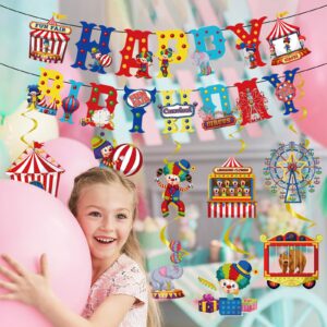 Circus Carnival Birthday Party Decorations - Yoyuspy 10PCS Circus Theme Party Decorations Happy Birthday Banner Hanging Swirls Funny Carnival Party Decor Clowns Theme Party Supplies for Kids