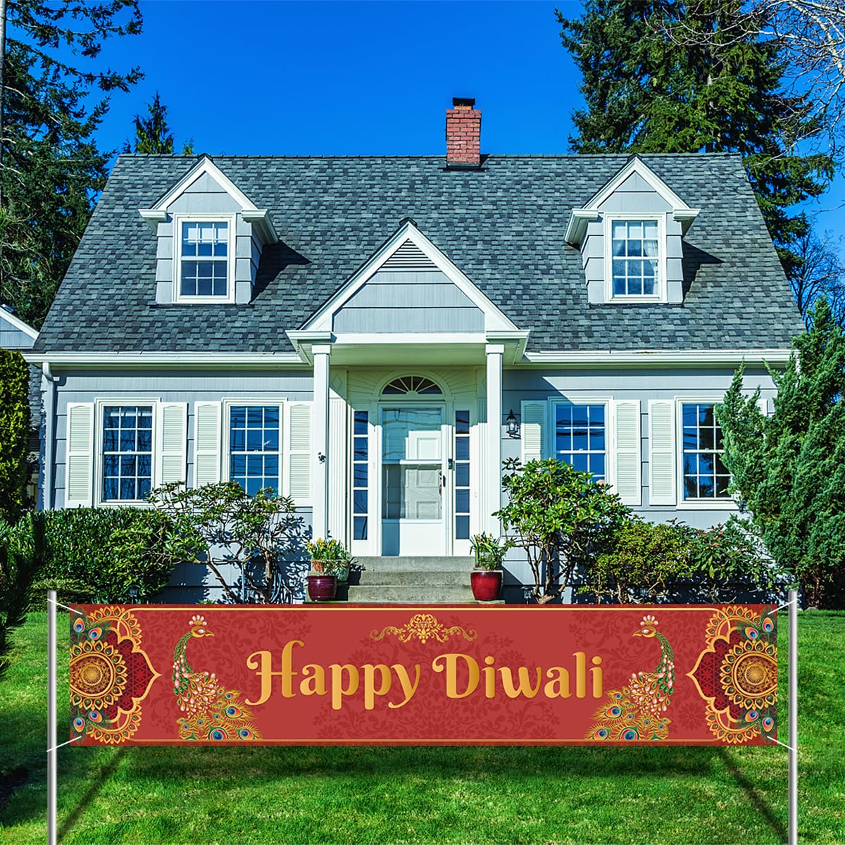 Diwali Peacock Decorations Outdoor Happy Diwali Banner for Fence Deepawali Indian Festival of Lights Decorations and Supplies for Home