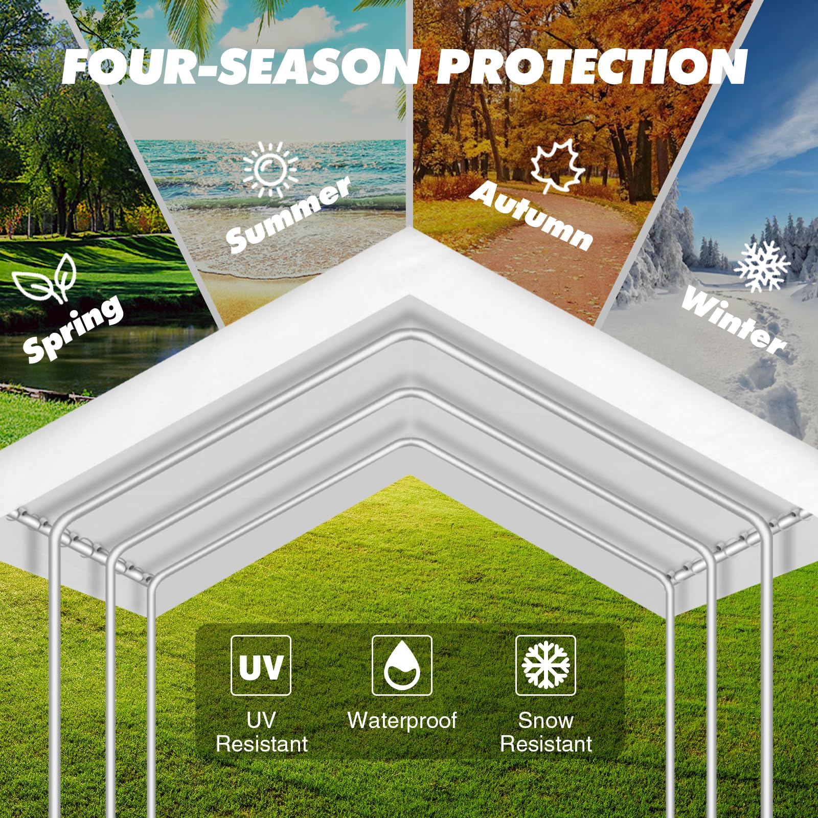 10x20FT Carport Canopy Replacement Cover Heavy Duty Waterproof & UV Protected, All Weather Car Shade Canopy with Ball Bungees (White, 10'x20')