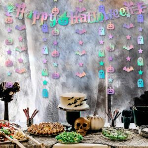 Iridescent Happy Halloween Party-Decorations Banner - 8Pcs Hanging Streamers Garland,Bat Ghost Pumpkin Ceiling Outdoor Indoor Wall Decor Party Props,Porch Room Scary Supplies Hugtmr