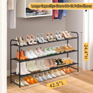 SLEEPING LAMB Long 3-Tier Shoe Organizer for Closet, Stackable Wide Shoe Rack Holds 24-Pairs Shoe Storage Shelf for Bedroom, Floor, Entryway (Black)