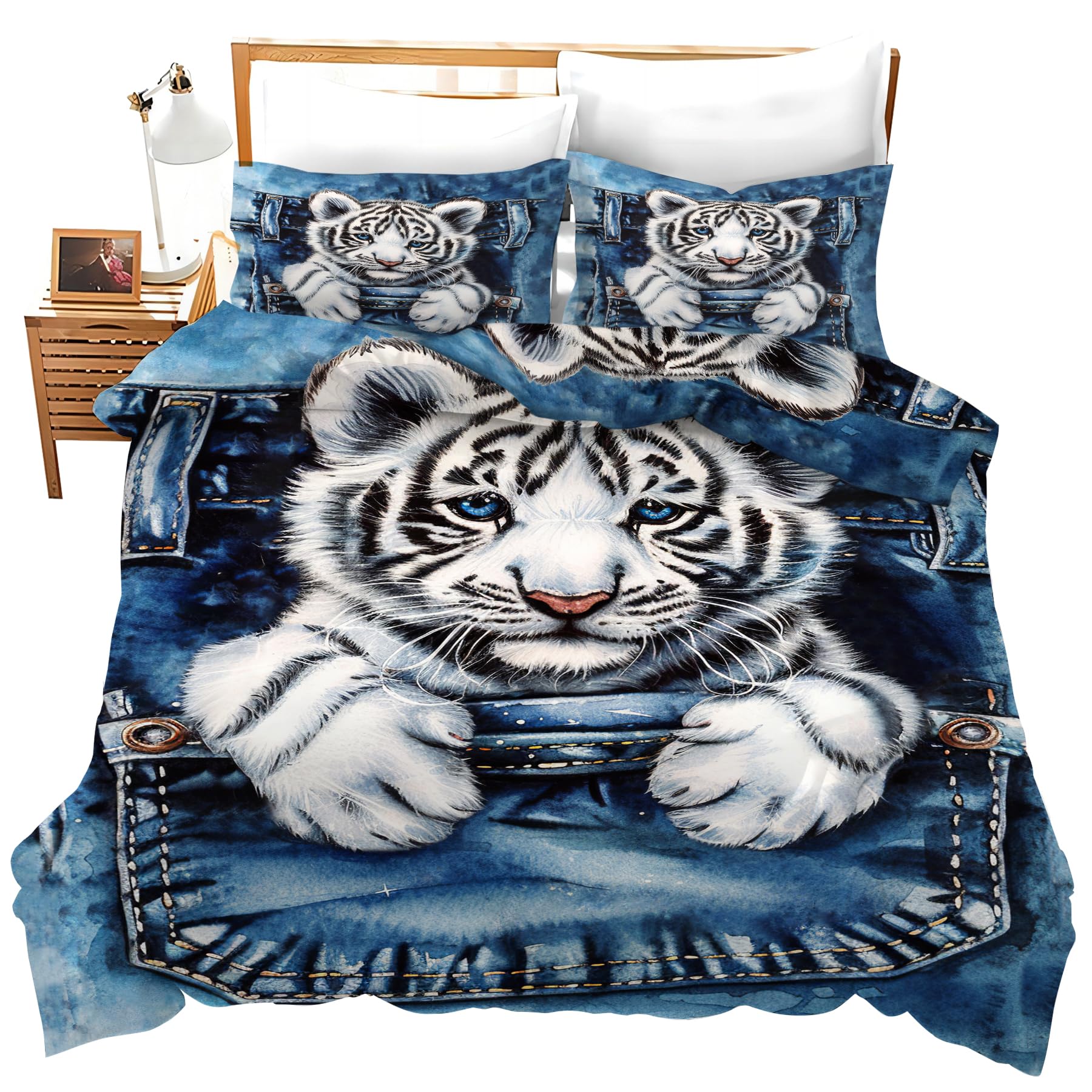 Uphomart Tiger Bedding Set 3 Pieces Full Twin King Queen Size Tiger Duvet Cover Set Comforter Cover Sets with 2 Pillowcases for Boys Girls Teens Men Women Queen