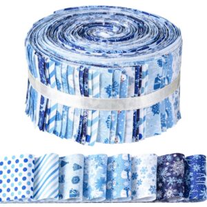 40 pcs winter christmas snowflakes cotton jelly roll blue and white snowflake reindeer fabric strips for quilting crafting snowman precut patchwork for sewing diy crafts cotton fabric bundles strips