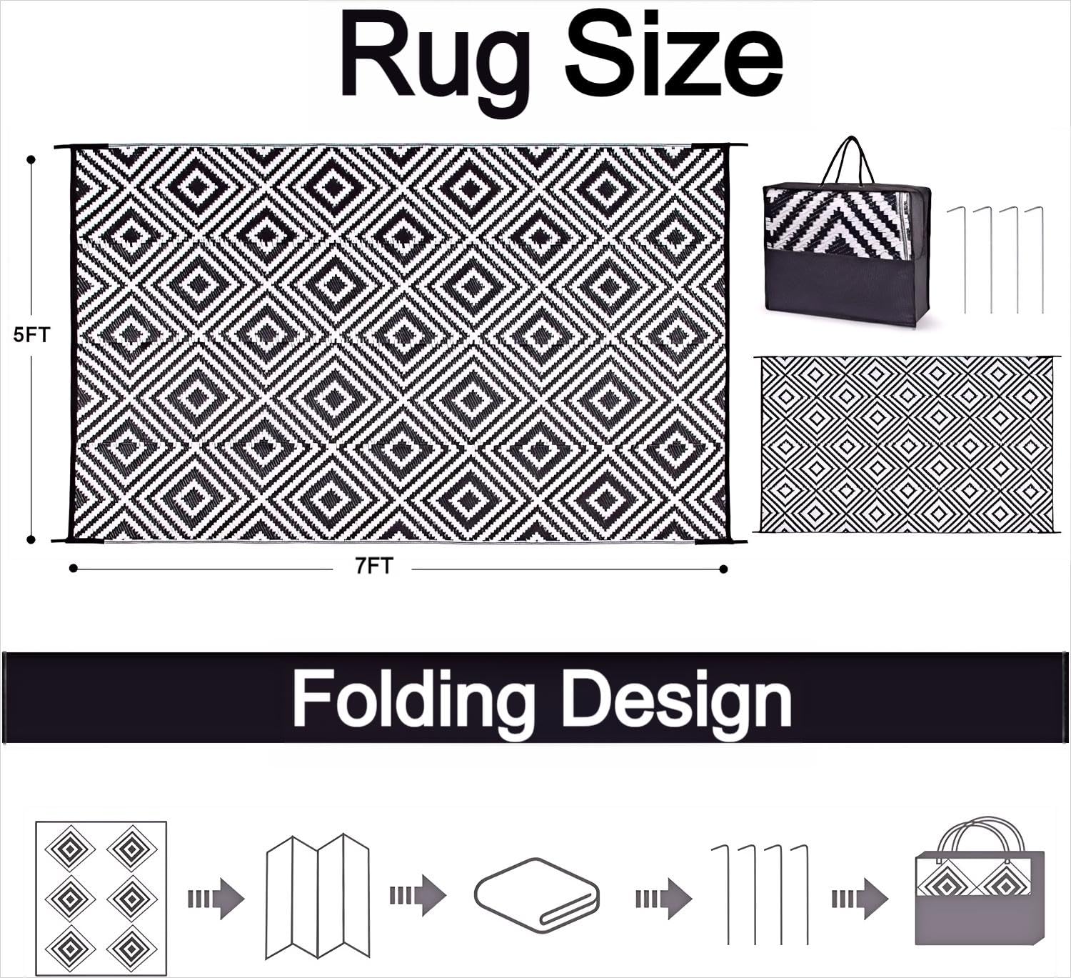 Outdoor Plastic Straw Rug, 5x7 Outdoor Rug,RV Rug,Reversible mats, Large Floor Mat and Rug for RV, Patio, Backyard, Deck, Picnic, Beach, Trailer, Camping