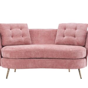 DERCASS Polyester Fiber Loveseat Sofa,Upholstered Couch with Golden Metal Legs Club 2-Seat Sofa for Living Reading Room Bedroom Apartment Small Space Dorm (Pink)