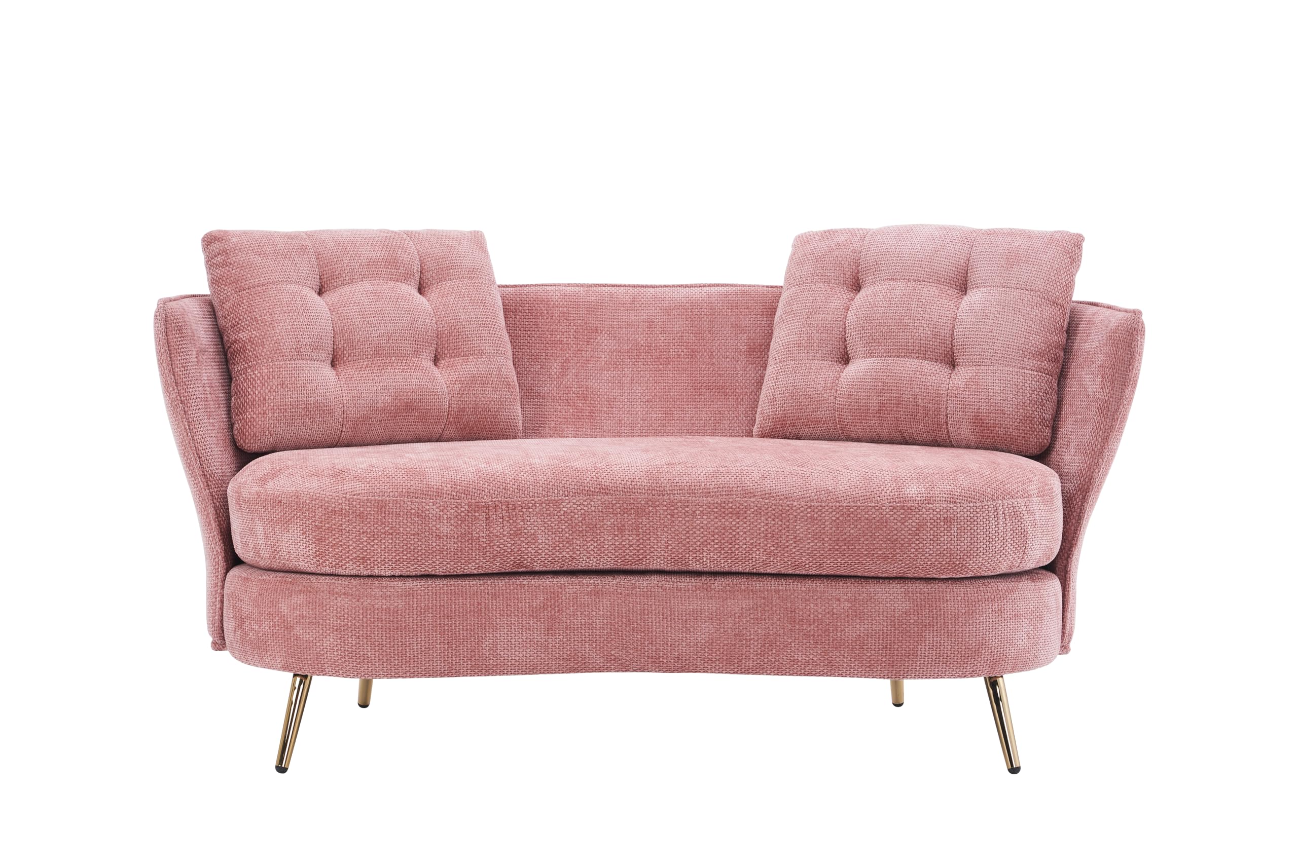 DERCASS Polyester Fiber Loveseat Sofa,Upholstered Couch with Golden Metal Legs Club 2-Seat Sofa for Living Reading Room Bedroom Apartment Small Space Dorm (Pink)