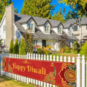 Diwali Peacock Decorations Outdoor Happy Diwali Banner for Fence Deepawali Indian Festival of Lights Decorations and Supplies for Home